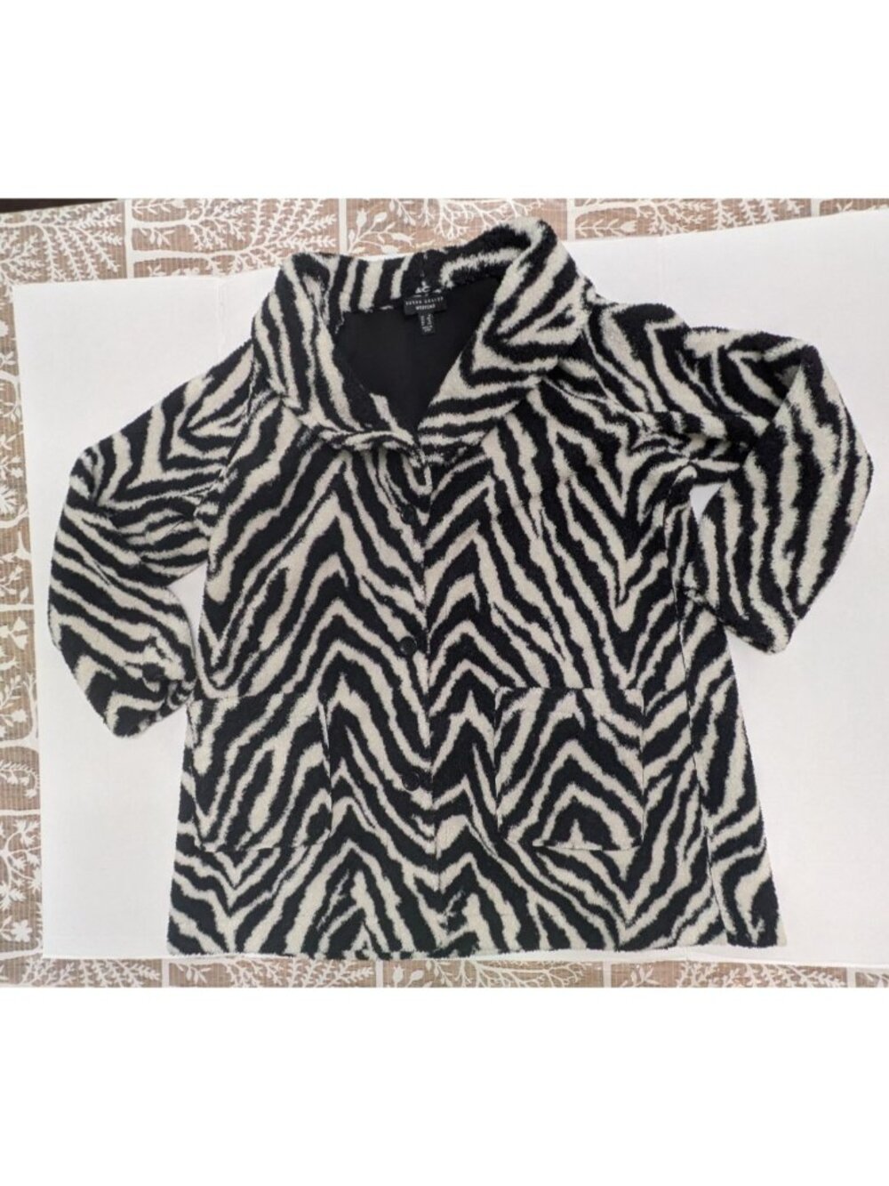 Susan Graver Weekend Reversible Sherpa and Polar Fleece Coat Zebra Women Sz 1X